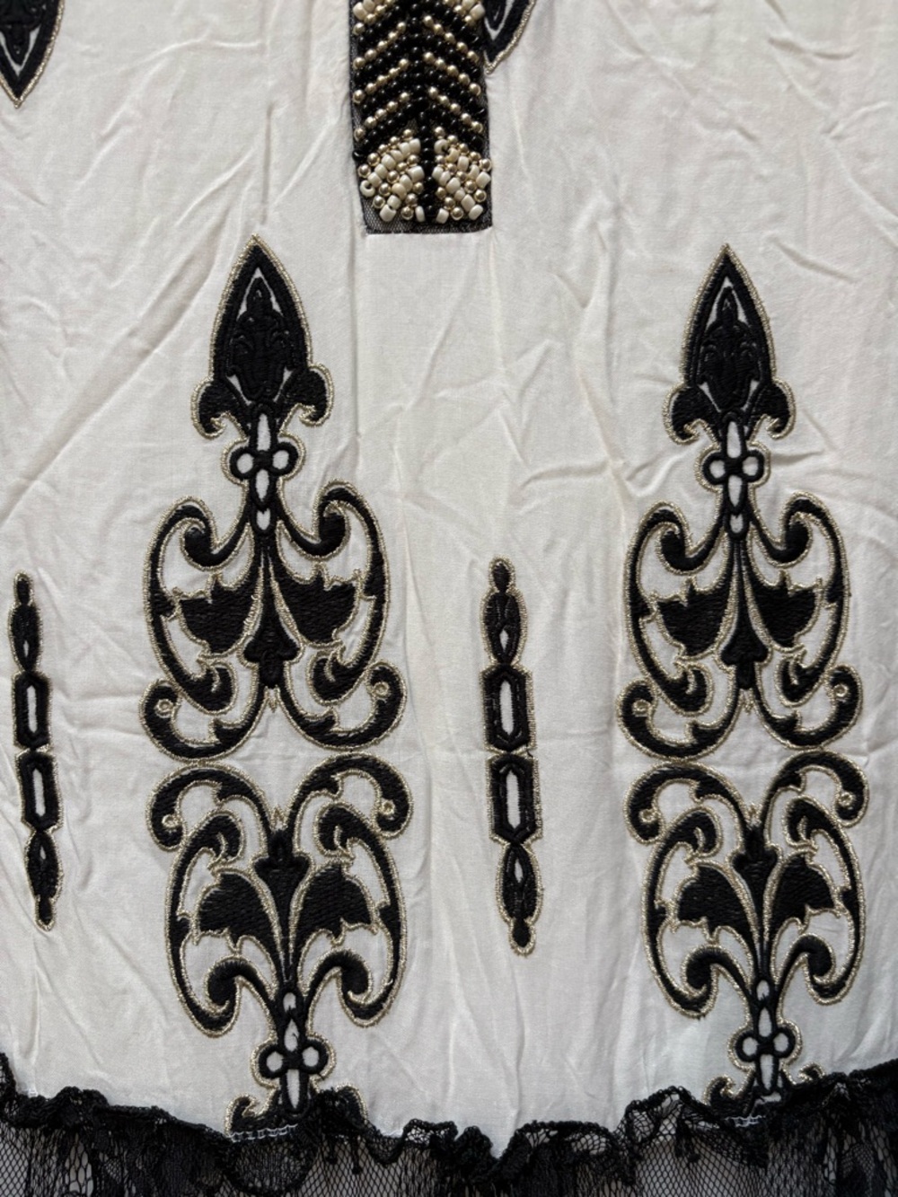 Laurie & Joe  Black & Ivory Beaded Lace Maxi Tiered Dress NWT - Picture 14 of 14